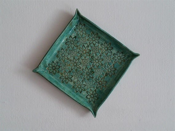 grüner Keramik Tablett grüne Servierplatte Appetizer