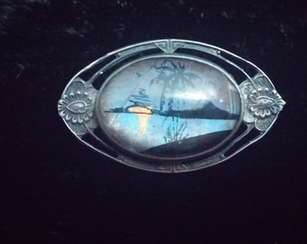 Vintage Butterfly Wing Pin, Brooch, Palm Trees, Sterling