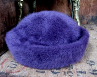 Kangol Hat, Faux Fur Hat, Purple Hat, Kangol Fur Hat, Furry Hat, Vintage Kangol, Vintage Hat, Ladies Hat, Winter Hat, 1980s Hat, Warm Hat