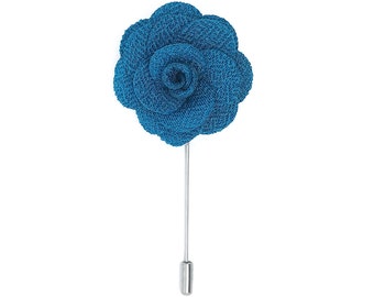 FLOWER LAPEL PIN: Teal Microfiber Rose. Custom Mens Handmade Wedding Boutonniere, Brooches, Lovely Lapels