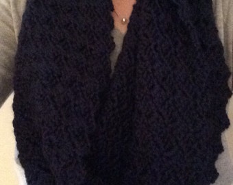 Crochet Large Navy Blue Infinity Scarf; Hand-Crocheted Pink Scarf