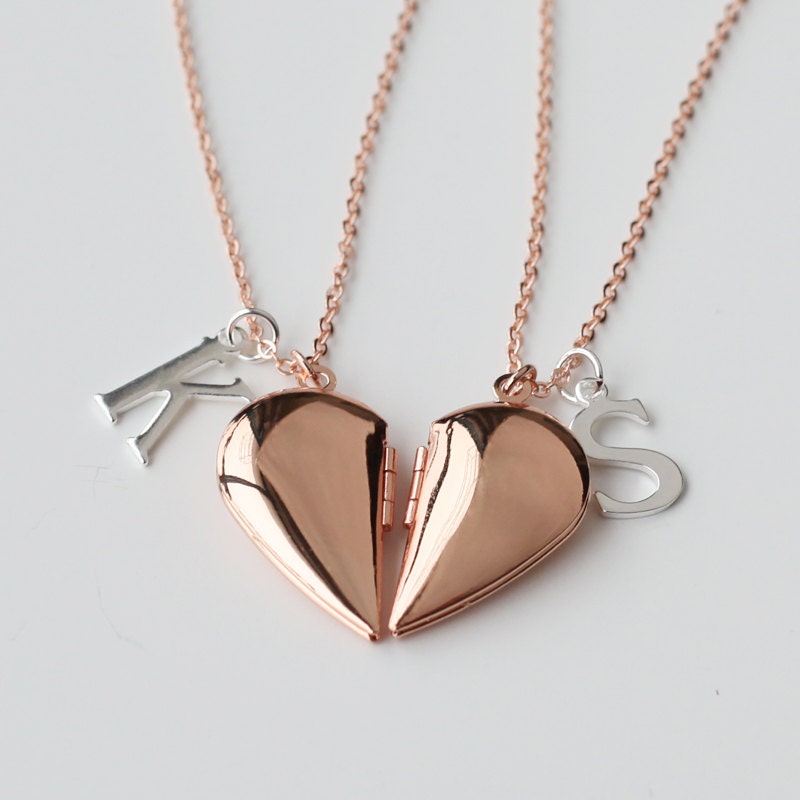 best friends necklace Rose gold half heart locket Necklace