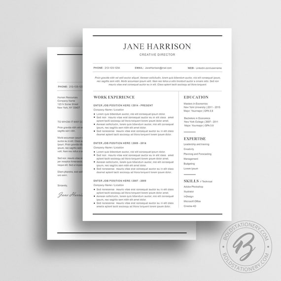 Simple Resume Template 21 Cover Letter Word Resume | Etsy