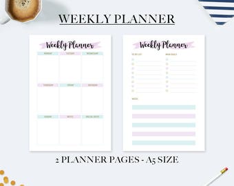 Weekly planner 2018, desk accessories for women, a5 weekly planner inserts, gift mom, planner refill, agenda 2018, printable a5 planner