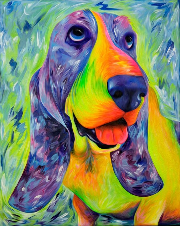 Basset Hound Dog Art Print. Colorful Basset Artwork Gift