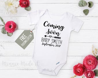 Pregnancy Announcement Personalized Baby One Piece - Add Name and Due Date - Perfect Baby Announcement Onesie For Baby Boy Or Girl Reveal