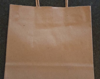 24 kraft paper gift bags with handles, natural recyclable paper bags for merchandise, store craft fair supplies, eco-friendly packaging