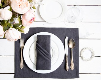 Dark Grey Linen Placemats set of 2 - Natural flax and softened placemat