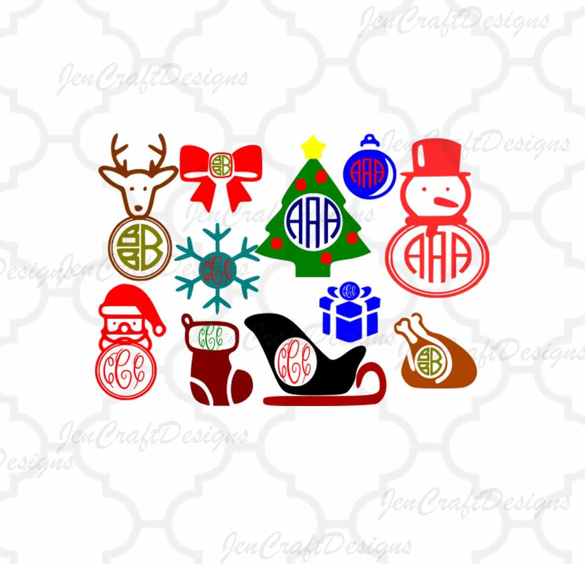 Download Christmas Monogram frames SVG DXF EPSpng vinyl cut files