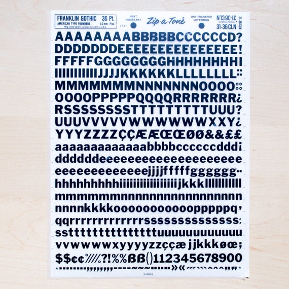 FRANKLIN GOTHIC 36pt Letraset Rub on Transfers Rub On Letters Dry