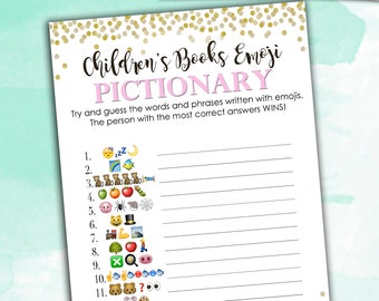 Baby Shower Game Pictionary - EMOJI Pictionary - Children's Books - Instant Printable Digital Download - diy Baby Shower Printables