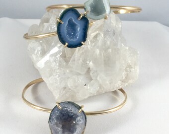 Geode Bracelet,Small Geode,Geode Cuff, Gold Bracelet,Druzy Geode,Cuff Gold,Gold Cuff,Stone Cuff,Prong Setting,Tabasco Geode,Geode Jewelry