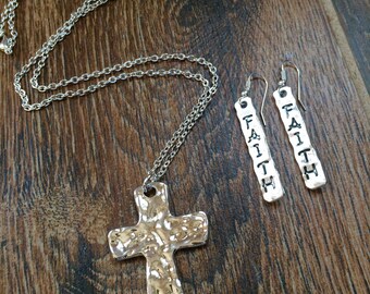 Cross necklace & faith earring set
