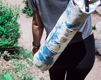 Yoga mat bag. Hand dyed cotton. Yoga bag with pocket. Gift for Yogi. Yoga mat cover with strap Gift under 40