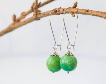 Lime green earrings, Lime green jewelry, Bright green earrings, Neon green earrings, Neon earrings, 15mm 0.6in