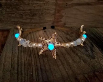 Glow Mermaid Crown Headband, Glow in the Dark Starfish, Mermaid Tiara, Beach Wedding, Festival Crown Headgear, Rave Glowing Beach Head Piece