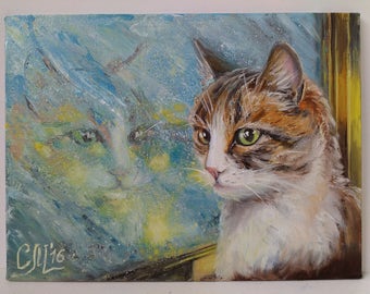 Cat|lover|gift for wife gift Pet portrait painting Original oil painting Fine art Christmas gift|for|her Cat portrait Christmas decorations