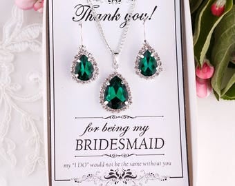 Emerald Earrings Emerald Green Earrings Crystal Green Earrings Green Bridesmaid Jewelry Pear Drop Earrings Green Necklace Emerald necklace