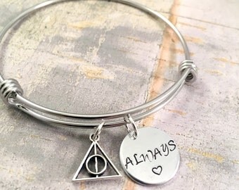 Harry Potter bracelet, Always bracelet, Harry potter jewelry, harry potter fan, potter head, hogwarts, bangle bracelet, charm bracelet