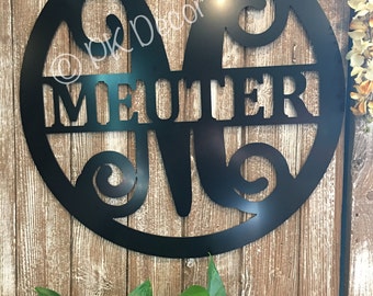 Christmas In July SALE - 5 Dollar SHIPPING -18" ACM Metal Sign - Custom Metal Monogram Door Hanger - Monogram Door Wreath - Custom Name Sign