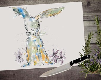 SALE Rabbit chopping board, cutting board, glass chopping board, rabbit kitchen gift