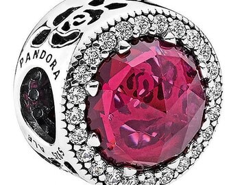 Pandora Disney Belle's Radiant Rose Cerise Crystals & Cubic Zirconia Details Comes in Pandora Hinged Charm Box # 792140NCC