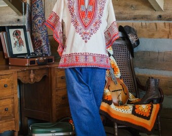 Vintage 1970s angel sleeved dashiki tunic
