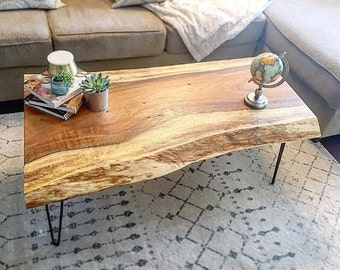 SOLD! Monkey Pod Live Edge Coffee Table with Hairpin Legs