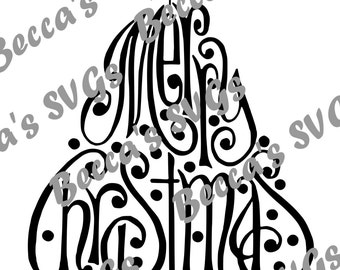 1 Color/Layer "Merry Christmas" Tree SVG