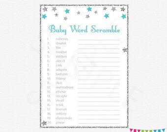Teal Baby Shower Twinkle Twinkle Little Star Baby Shower Baby Word Scramble Game Silver Gray Teal Boy Baby Shower Printable Download STGST
