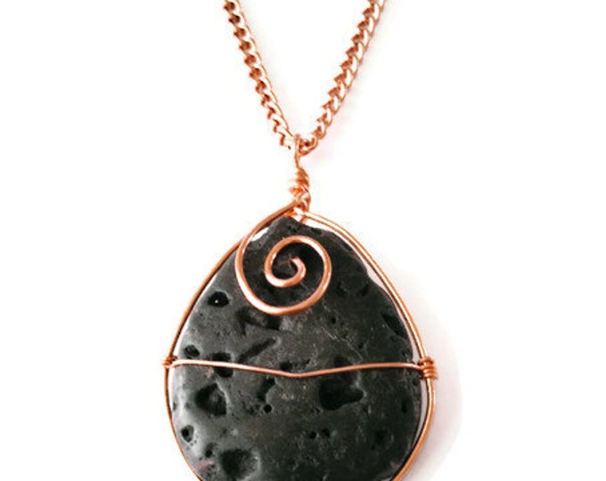 Copper and Tear Drop Lava Stone Pendant Aromatherapy Necklace. Essential Oil Diffusing Stone Necklace.