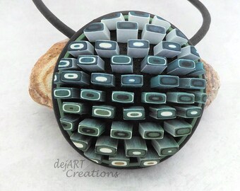 Green Abstract Polymer Clay Necklace, One of a Kind Statement Necklace, 3D Jewelry, Funky Pendant, Wearable Art, Handmade Jewelry,
