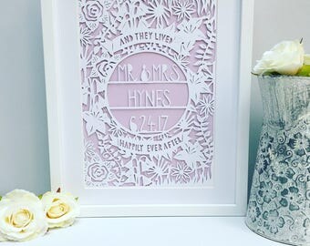 Framed Wedding papercut, wedding gift, wedding present, personalised wedding gift, handmade wedding gift, wedding frame, unique wedding gift