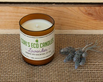 LAVENDER recycled soy candles - recycled glass beer bottles -natural soy candles handmade - Lavender soy scented candles - 5oz beer bottle