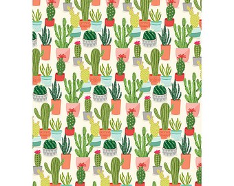 Cute Wrapping Paper: Cactus Desert print pink and green