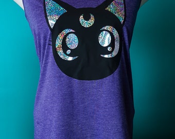 Sailor Moon Holographic Luna Cat // Sailor Moon // Purple Tank Top // Racer Back // Sparkle // Anime