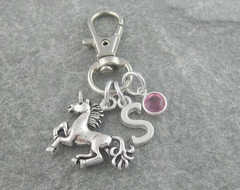 Unicorn purse charm, zipper charm, unicorn bag charm, personalized gift, swarovski birthstone, unicorn gift, initial purse charm, monogram