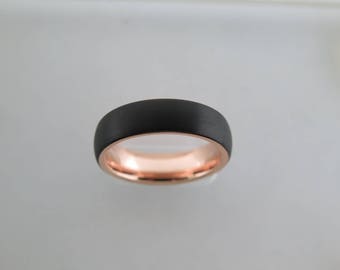 Brushed Black Tungsten Carbide Unisex Band With Rose Gold* Interior, Brushed Finish, Mens Ring, 6mm Tungsten Ring, Wedding Band, Womens Ring