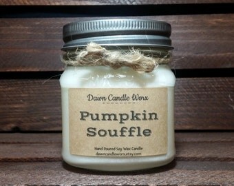 8oz Handmade Soy Candles - Mason Jar Candles - Pumpkin Candles - Gift for Mom - Coworker Gift - Fall Candles - Realtor - Pumpkin Souffle
