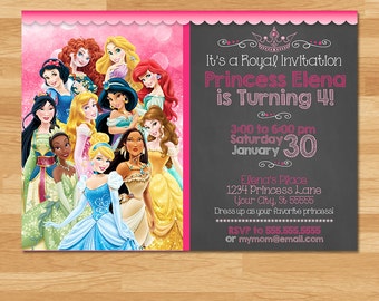 Disney Princess Invitation - Chalkboard - Princesses Invite - Disney Princess Invite - Princess Printables - Princess Birthday Party Favors