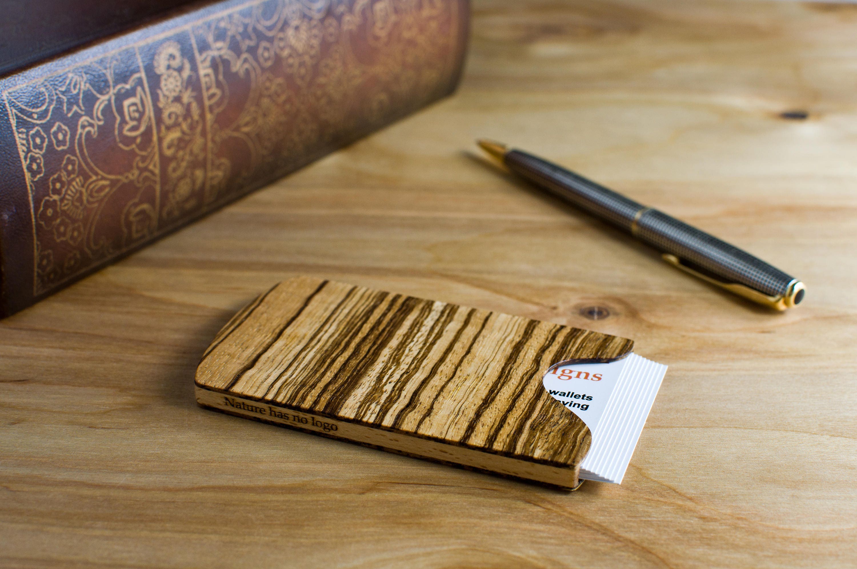 Handmade Wooden Business Card Holder Zebrawood