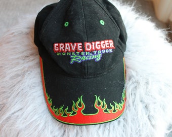 GRAVE DIGGER Monster Truck Racing vintage flame fire baseball cap hat