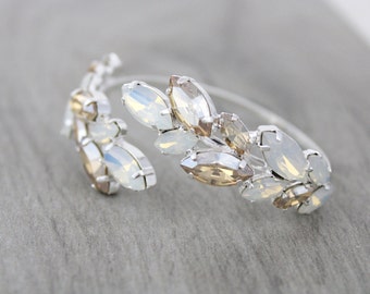 Bridal bracelet, Crystal bracelet, Bridal jewelry, White opal bracelet, Sterling silver bracelet, Swarovski bracelet, Champagne wedding
