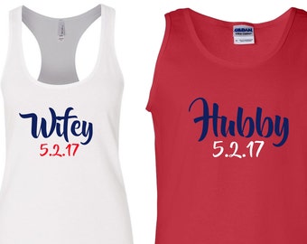 Hubby Wifey Tank Tops, Hubby shirt, wifey shirt, honeymoon shirts, engagement gift, Mr and Mrs Shirts, Tank Tops, Hubby Wifey Shirts, Tanks