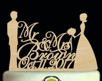 Bride and Groom Cake Topper, Wedding Cake Topper, Mr and Mrs Last Name Cake Topper,Silhouette Cake Topper,Mr and Mrs Cake Topper Wedding