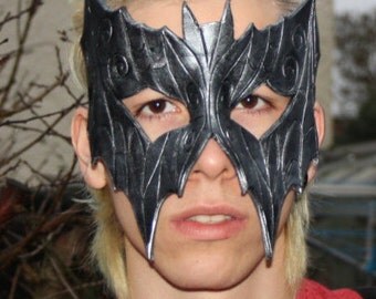 Black and Silver Handmade Leather Bat Mask