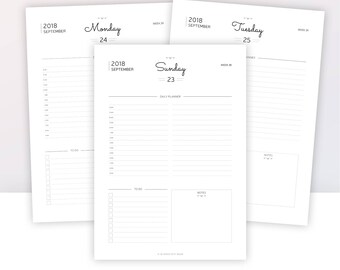 2018 DAILY PLANNER | 2018 AGENDA | Instant Download | Insert planner | Day on 1 Page | A5 - A4 - Us letter - Half letter