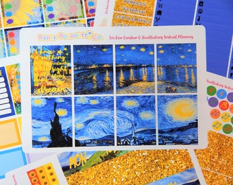 Erin Condren Vincent Van Gogh Artworks Colorful Full Week Planner Sticker Kit, Vertical EC Lifeplanner Van Gogh Deco Kit, PaperPotpourriCo
