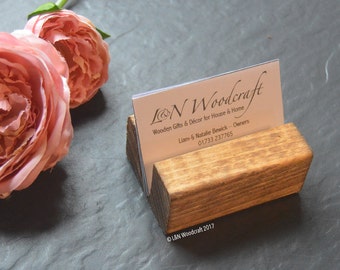 Rustic Wooden Business Card Holder | Craft Fair | Stand | Hand Made | Reclaimed Wood | Desk | Traditional Georgian Medium Oak | Personalised