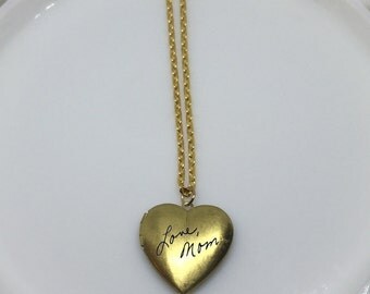 Handwriting Locket, Signature Locket, Engraved Heart Locket, Gold Heart Locket, Signature Heart Locket, Custom Handwriting, Gifts Under 30